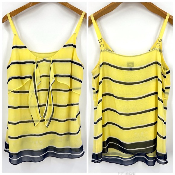 Cabi Knot Cami # 5207, Yellow and Navy Striped Tie Front Cami-Style Top, Medium - Picture 14 of 16